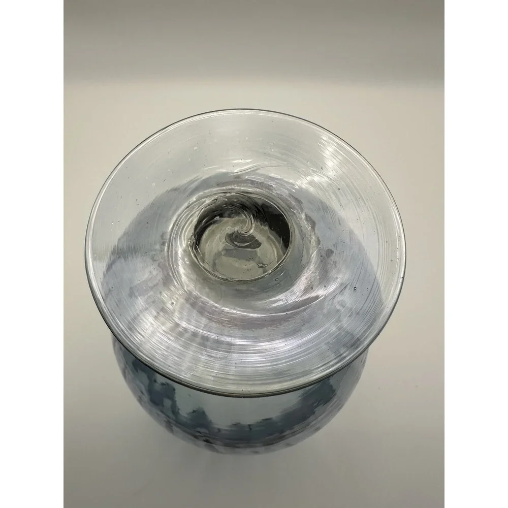 Vintage Opalescent Blue Blown Glass & Precious‎ Metal Footed Vase w/ Ruffled Rim